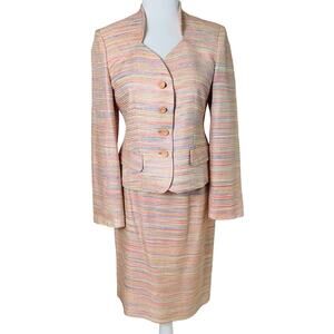 Vintage Bergamo By Ebi Size 4 2-Piece Suit Skirt w/ Blazer Jacket Tweed Striped